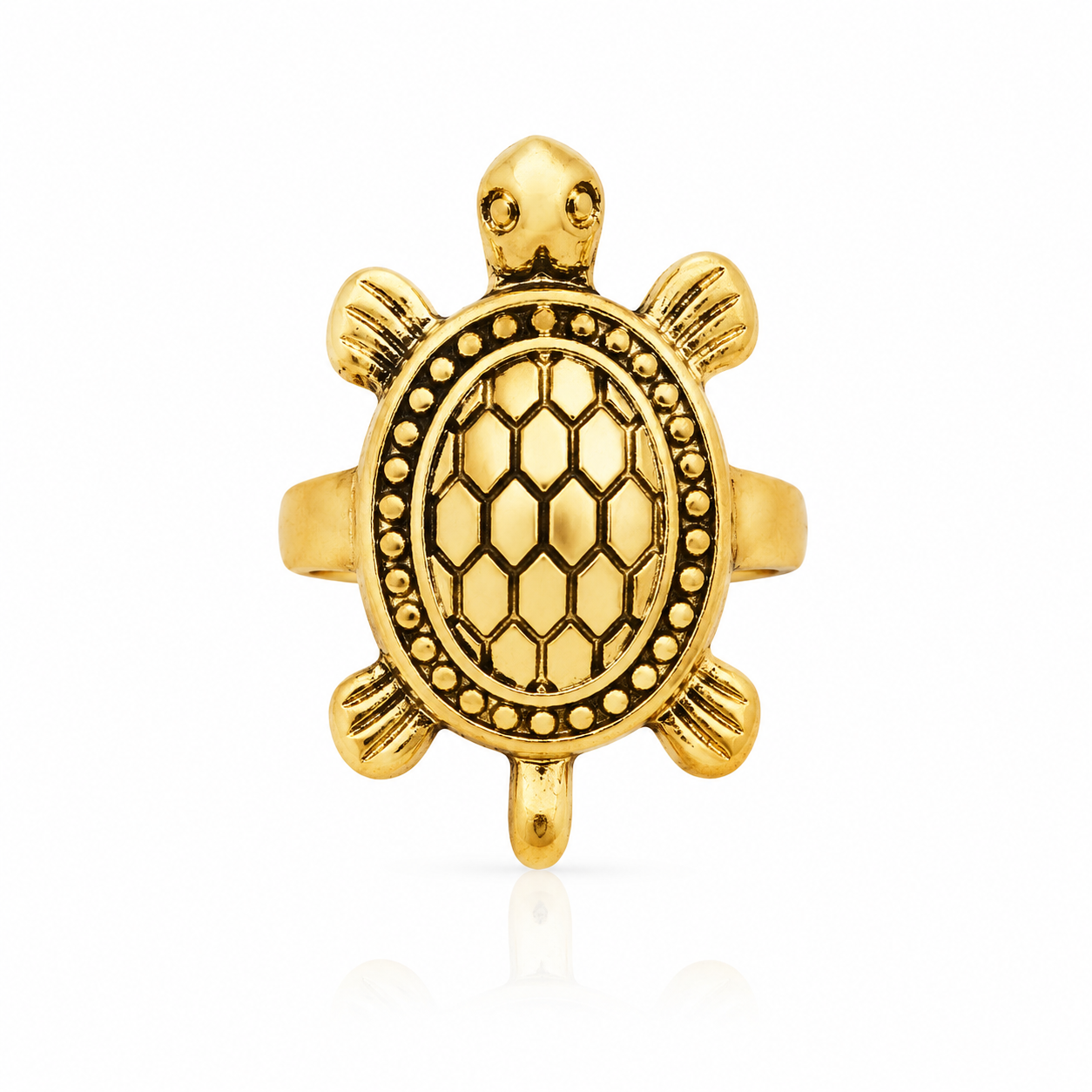 Golden Turtle Ring with Honeycomb Shell